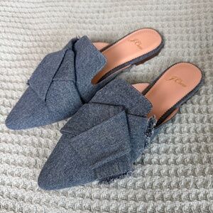 J.Crew Pointed Toe Denim Slides Shoes Womens 8.5 Blue Mules Preppy Flats K0009